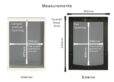RANGER wall-mounted dog door, size large, grey flap, view of interior and exterior sides. View of measurements.